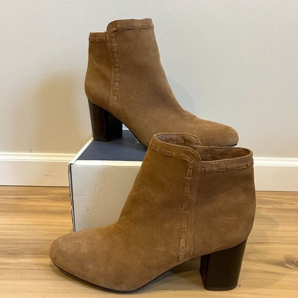 VIA SPIGA Short Tan Bootie with Heel Real Leather/Suede Upper and Lining 9M - Picture 2 of 8